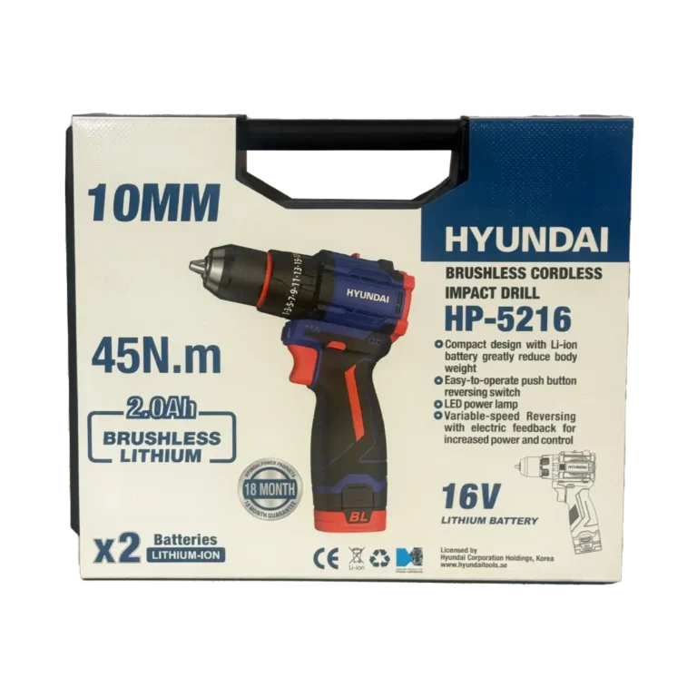 دریل شارژی براشلس چکشی 16 ولت هیوندای مدل HP-5216 (دوباتری)